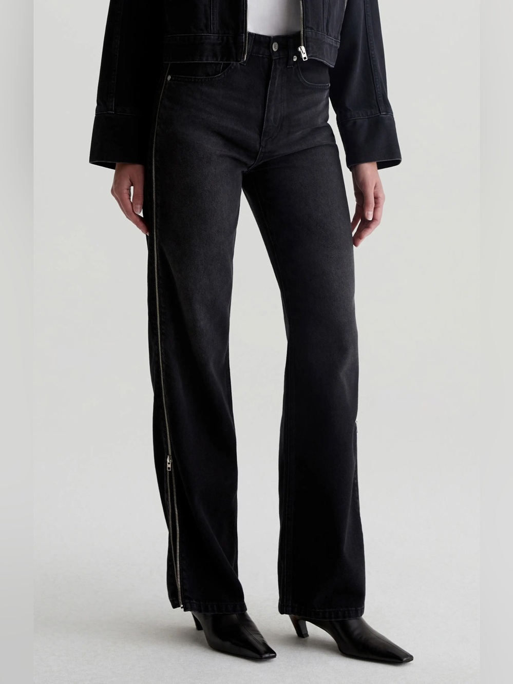 Ag Adriano Goldschmied Women's Straight Leg Jeans in Black with Side Zip